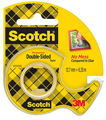 Scotch Double-Sided Tape, 1 Roll on Handheld Dispenser , 12 mm x 6.3 m - Clear Double Sided Sticky Tape, Strong, Long-Lasting, and Photo-Safe