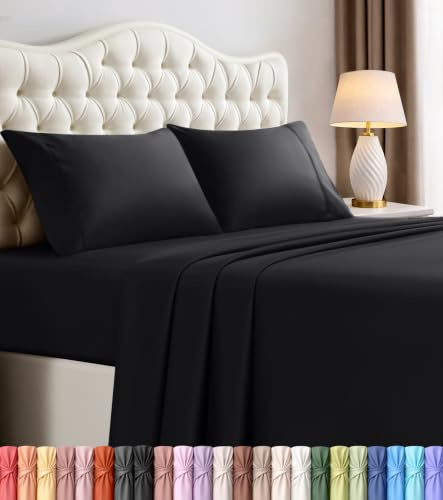 Full Sheets Set, 4 Pieces 16 Deep Pocket Hotel Luxury Bed Sheets, Black