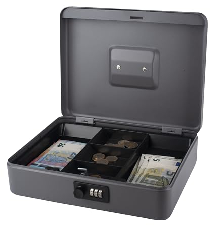 Pavo Metal Cash Box 12 Inch with Combination lock- Dark Grey
