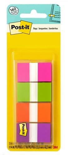 Post-it Flags, 80/On-The-Go Dispenser, 2 Dispensers/Pack, 1 in Wide, Assorted Bright Colors (680-PGOP2)