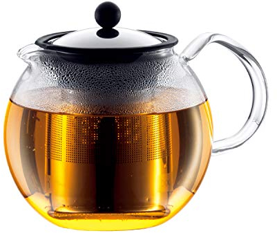 Bodum 1801-16 assam Teebereiter (French Press System, Permanent Edelstahlfilter, Glasgriff), 1,0 liters glänzend