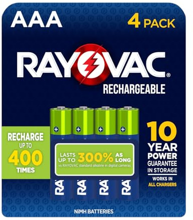 RAYOVAC Rechargeable AAA Batteries (4 Pack), NiMH Triple A Rechargeable Batteries