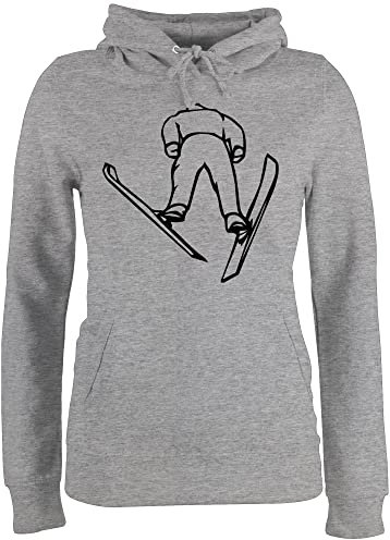 Pullover Damen Hoodie Frauen - Snowboard, Ski und mehr - Skisprung - XS - Grau meliert - für Skifahren skispringer Pulli Wintersport Skispringen Hoodies Langarm Winter