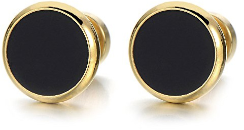 2 Oro Nero Finto Dilatatore Fake Plug, Orecchini da Uomo Donna, Acciaio Inossidabile, 10MM