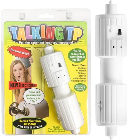 Talking Toilet Paper Spindle - Playful Prank Practical Jokes, Christmas Gag Gift with Customizable Messages, Fits All Holders, Record, Replay & Surprise, Easy 9-Second Recording Toilet Paper Spindle
