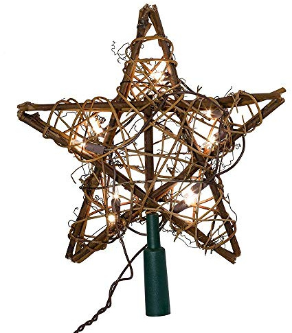 Kurt Adler UL1219/NAT 10 Light Indoor Rattan Natural Star Treetop