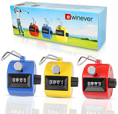 ewinever 3-Pack Handheld Tally Counter 4 Digit Mechanical Palm Clicker Counter, Number Counter/Pitchers Scores Counter/Crochet Stitch Counters and Other Sport Event
