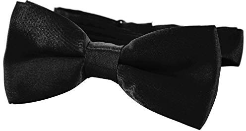 DonDon Edle Kinder Fliege gebunden und längenverstellbar 9 x 4,5 cm schwarz glänzend in Seiden Look