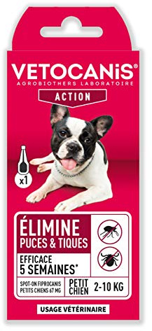Vétocanis - Fiprocanis Pipette Anti-Puces Anti-Tiques Chien - Traitement et Protection contre Infestations - Antiparasitaire Petit Chien 2-10 kg