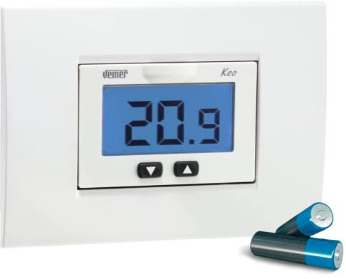 Vemer VE267100 KEO-B LCD Termostato da Incasso con Display e Alimentazione a Batterie, Colore Bianco e Grigio Antracite