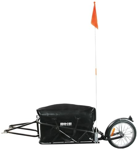 BIKE ORIGINAL -Remorque Mono Roue vélo avec Amortisseur - Sac de Transport Waterproof - Drapeau Orange - Capacité 149 L Charge Max 27 kg - Roues Touts Terrains 16