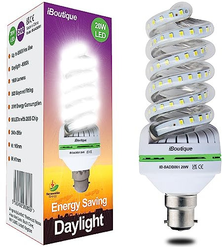 iBoutique 150w Equivalent Bayonet B22/BC 20W Daylight Energy Saving LED Bulb (Full Spectrum) Great for SAD Sufferers, Snooker, Pool, Hobbies, Crafts, Photography