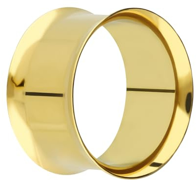 Treuheld® | 6 mm orecchio Flesh Tunnel | Acciaio chirurgico 316L in oro | Sottile | Double Flared | Bordo sottile | delicato sulla pelle e anallergico