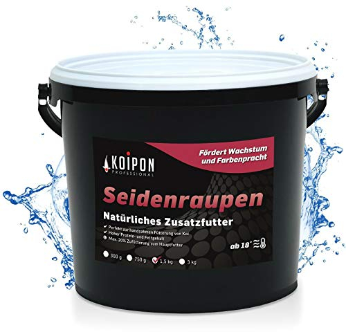KOIPON Seidenraupen 1,5 kg getrocknet, Naturfutter ergänzend zu Koifutter für japanische Koi & Goldfische, Fischfutter, Leckerli zur Handfütterung