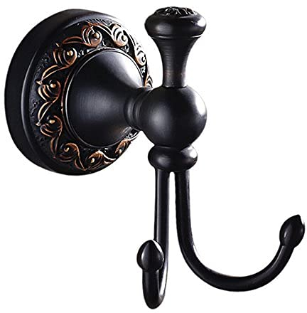 Weare Home - Doppio gancio appendiabiti in ottone di alta qualità nero olio, finitura in bronzo spazzolato, retro anticato, stile vintage, accessorio da bagno, montaggio a parete, foratura.