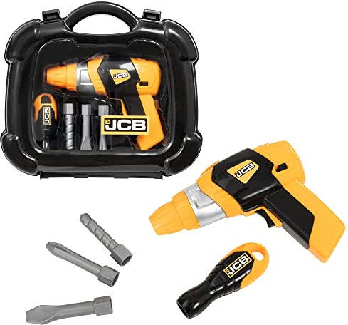 JCB Drill Tool Carry Case & Tools Play Set For Kids Boys & Girls | Childrens Builders Construction Roleplay Kit