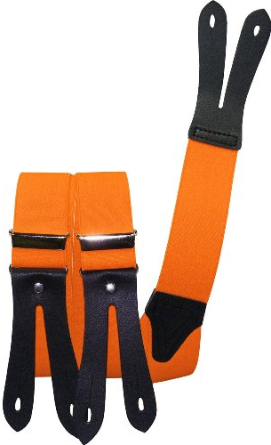 Harrys-Collection Hosenträger Knopfloch echte Lederpatten 11 Farben, Größen:120 cm, Farben:neonorange