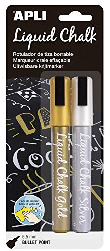 APLI 014847 2 krita märkpenna, rund tips, guld/silver