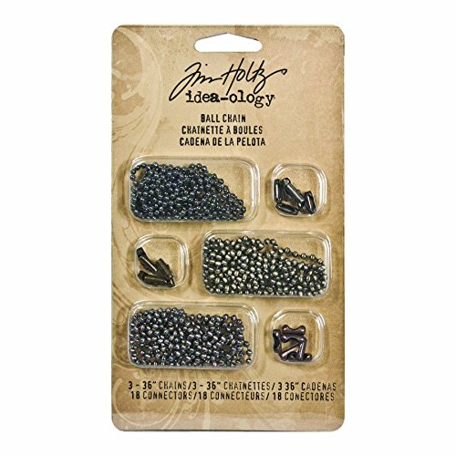 Metal Ball Chains with Connectors by Tim Holtz Idea-ology, 3 36-Inch Chains and 18 Connectors, Antique Finishes, TH92675