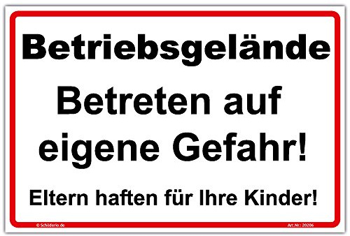 Schild Betriebsgelände, Betreten auf eigene Gefahr! Hinweisschild 300x200 mm Querformat, stabile Aluminiumverbundplatte 3mm stark
