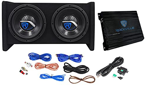 Rockville RV8.2A Dual 8 800W Subwoofers + 1200W Mono Amp Car Audio Kit, CEA-2006 Compliant, Ported Enclosure, Complete Wiring for Deep Bass