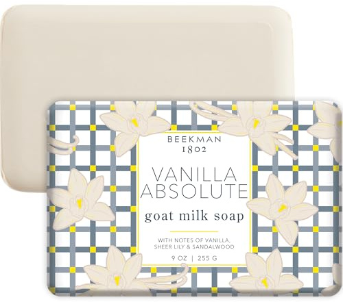 Beekman 1802 Goat Milk Soap – Moisturizing Hand & Body Soap Bar with Shea Butter & Botanical Oils, Triple-Milled, Non-Drying, Made for Sensitive Skin, Vanilla Absolute 9 oz