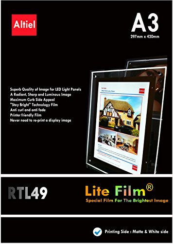 RTL49 – A3 x 50 Blatt für alle Tintenstrahl- und Laserdrucker (Kopierer) – Hintergrundbeleuchtetes Papier/Lite Film ® für LED Light Pocket/LED Light Panel/LED Lightbox