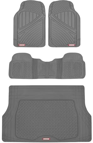 Motor Trend FlexTough Performance All Weather Rubber Car Floor Mats with Cargo Liner – Full Set Front & Rear Odorless Floor Mats for Cars Truck SUV, BPA-Free Automotive Floor Mats (Gray)