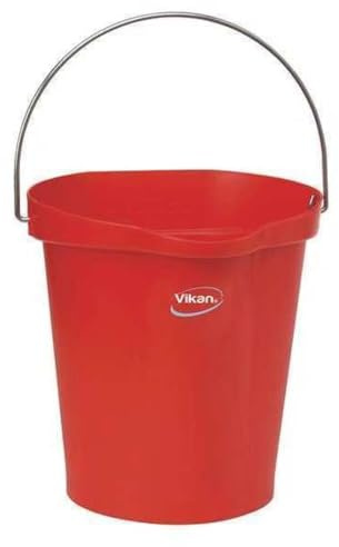 Vikan 56864 Durable Polypropylene Hygiene Bucket/Pail, Stainless Steel Handle, 12 Litre, Red
