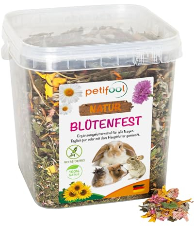 petifool Blütenfest 380g - Ergänzungsfutter für Nager - natürliches Nagerfutter für Kaninchen, Meerschweinchen, Hamster, Chinchilla & mehr - ohne künstliche Zusätze - 100% Natur - artgerechtes Futter