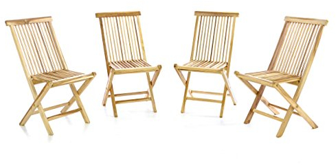Divero 4er Set Klappstuhl Panama aus Teakholz, unbehandelt – Farbe: Natur-Braun