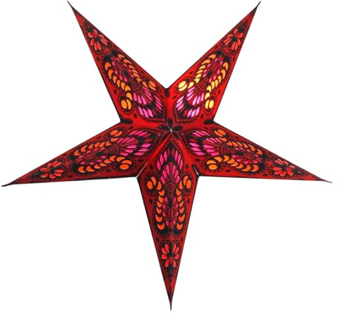 Estrella de papel de Navidad y Adviento iluminada de Guru-Shop, pequeña, violeta, amarillo, decoración para ventana, 5 puntas