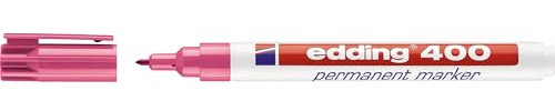 edding 400 permanent markör – rosa – 1 penna – fin rund spets 1 mm – vattentät, snabbtorkande – torkbeständig – för kartong, plast, trä, metall, glas