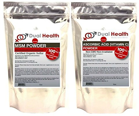 Dual Health Body & Mind 1 (2 lb) Bag of Each Ascorbic Acid (Vitamin C) & MSM (Methylsulfonylmethane) Powder Combo