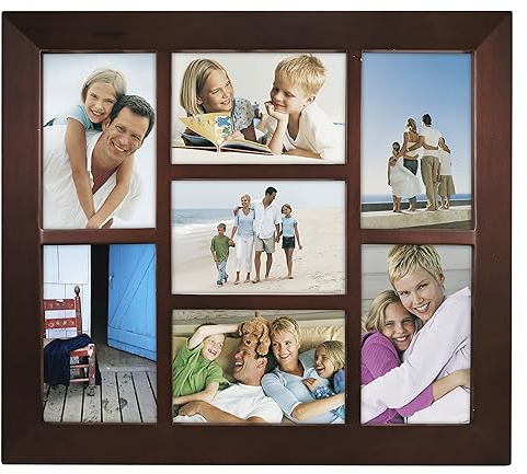 Malden International Designs Berkeley Beveled Edge Wood Collage Picture Frame, 7 Option, 7-4x6, Walnut