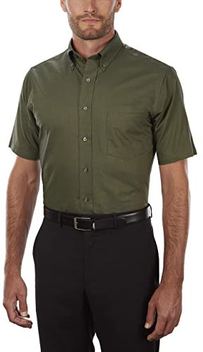 Van Heusen Men's Short Sleeve Oxford Dress Shirt, Dark Green, L UK