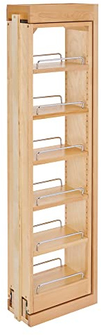 Rev-A-Shelf 6 W x 42 H Pull Out Quad Shelf Organizer for Wall & Base Kitchen Cabinets, Full Extension Filler Spice Rack, Adjustable, Wood, 432-WF42-6C