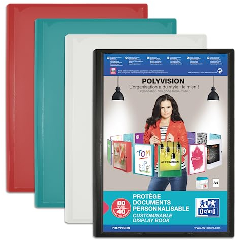 OXFORD Porte Vue Polyvision A4 120 vues / 60 pochettes Couverture Polypro Opaque Couleur Aléatoire