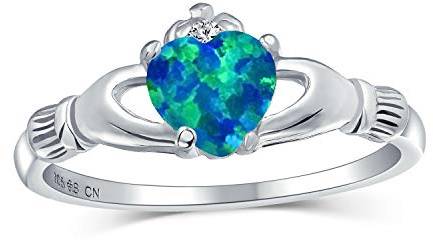 Personalizar Sororidad Hermana Bff Celta Irlandesa Amistad Promesa Corona Corazón Azul Creado Opalo Claddagh Anillo Para Mujer Adolescente .925 Plata De Ley Octubre Piedra De Nacimiento Personalizable