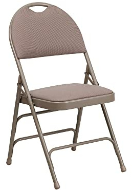 Flash Furniture 4 Pack HERCULES Series Ultra-Premium Triple Braced Beige Fabric Metal Folding Chair with Easy-Carry Handle