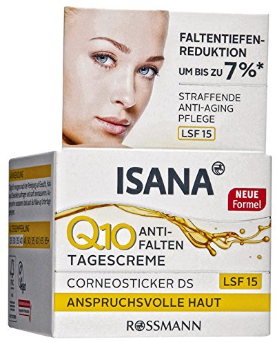 ISANA Q10 Anti-Falten Tagescreme 50 ml für anspruchsvolle Haut, Corneosticker DS, Faltentiefenreduktion um bis zu 7%*, straffende Anti-Aging Pflege
