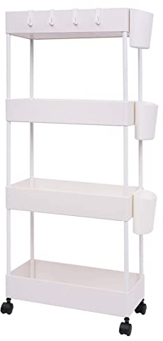 JAKAGO küchenwagen mit 4 Regalebenen,360-Grad-Rad kann Rollwagen für Küche,Büro,Badezimmer 40 x 18 x 90 cm (Weiß)