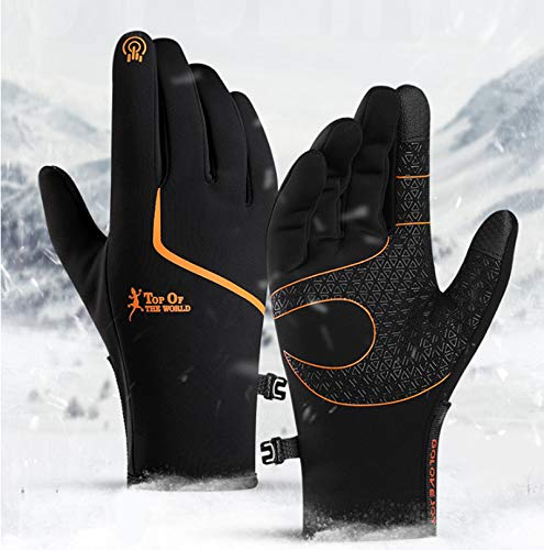 CXW Winter Fahrradhandschuhe, Wasserdichter Touchscreen Warme Fahrrad Handschuhe für Männer & Frauen (Schwarz & Orange, L)