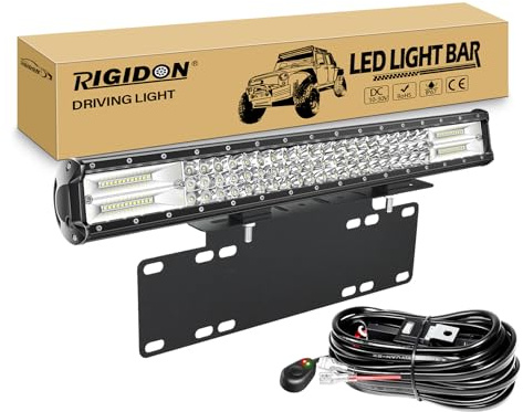 RIGIDON 58 cm 23 pouces 324W led light barre avec Faisceau de Câblage kit et support de plaque d'immatriculation, Triple rangée 12V 24V led barre lumineuse ​pour offroad Véhicules Voiture camions 4x