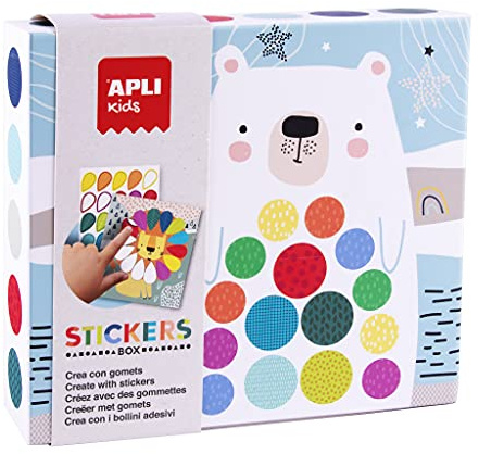 APLI Kids 18818 - Juego de gomets multicolores en caja de cartón modelo OSO - Juego de pegatinas para completar las ilustraciones