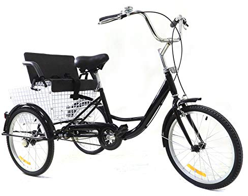 TIXBYGO Erwachsene Dreirad Schwarz Fahrrad mit Einkaufskorb & Kindersitz Single Speed Bike 20''