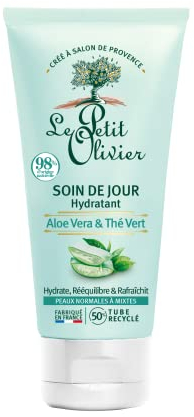 LE PETIT OLIVIER - Soin De Jour - Hydratant - Aloe Vera & Thé Vert - Peaux Normales à Mixtes - 98% D'Origine Naturelle - Sans Silicone - Fabriqué en France - 50 ml