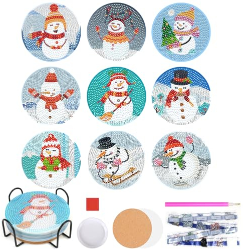 YAOYIN Diamond Painting Untersetzer Weihnachten, 9er Set DIY Diamond Painting Weihnachten Erwachsene Untersetzer mit Halter, Diamond Painting Kinder Set, Bastelset Erwachsene, Für Weihnachts Geschenk