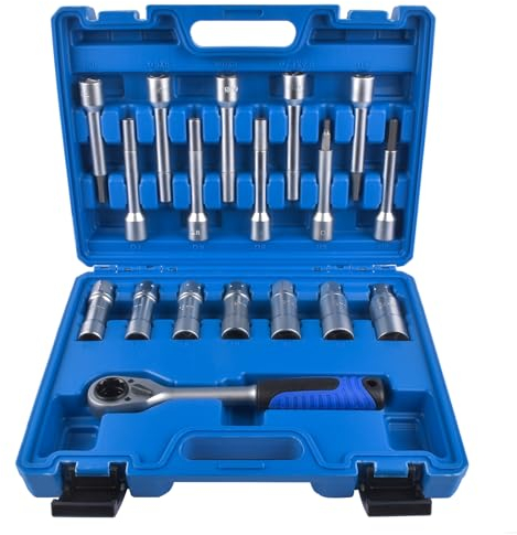 Bisenya 18tlg Stoßdämpfer Nuss Werkzeug Satz Domlager Stossdämpfer Wechsel Spezial Stecknuss 1/2' Antrieb Kompatibel mit die gängigsten Fahrzeuge