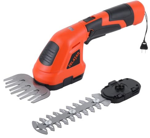 ZELATAN Cordless Grass Shear, 7.2V Electric Grass Trimmer & Hedge Trimmer with Rechargeable Battery & Rotatable Handle, 2 in 1 Handheld Shrub Trimmer/Grass Cutter for Garden Yard Lawn
